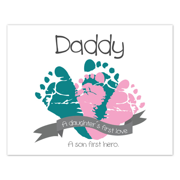 Canvas or Print, A daughter's first love, a son's first hero, Father's Day - Custom, Add your child's name and dad's favorite color!