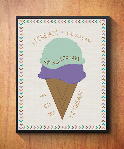 We All Scream For Ice Cream Print, Baby Nursery Decor, Playroom, Nursery Wall Prints