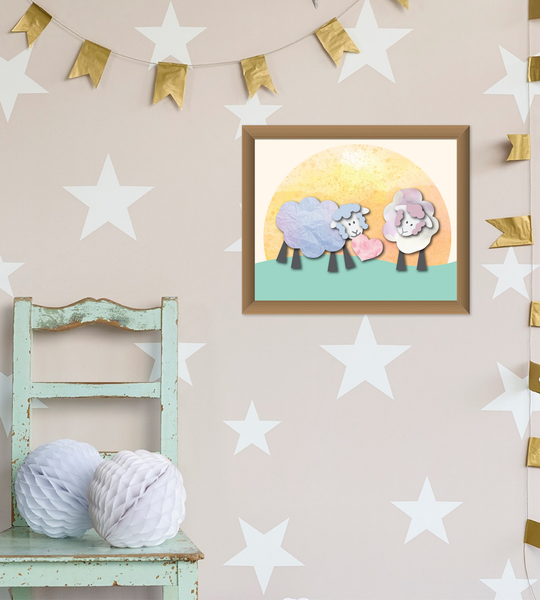 Loving Sheep Sharing Heart, Canvas or Print, Baby Nursery Decor, Playroom, Nursery Wall Art