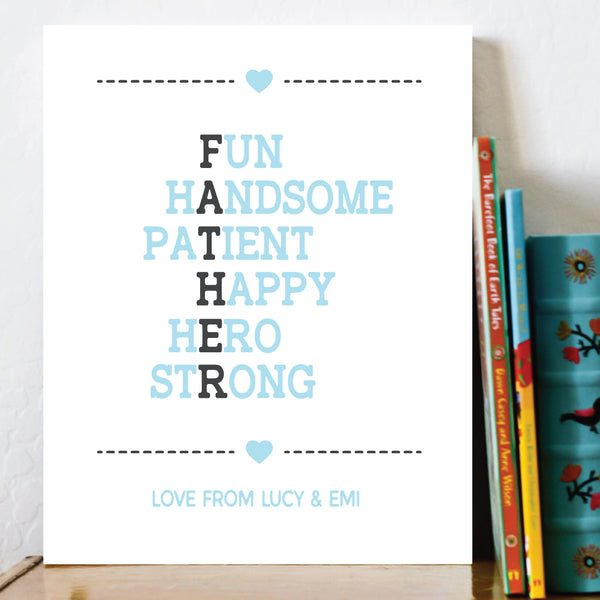 Father's Day Gift, Canvas or Print, Acrostic Poem For Father