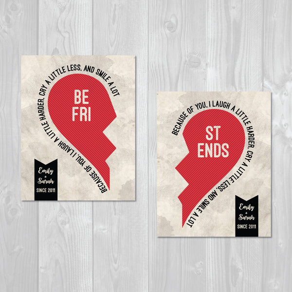 Best Friends Half Hearts, Long distance friendship gift