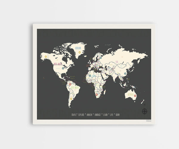 Personalized World Travel Map, Canvas or Print, Travel, Inspirational