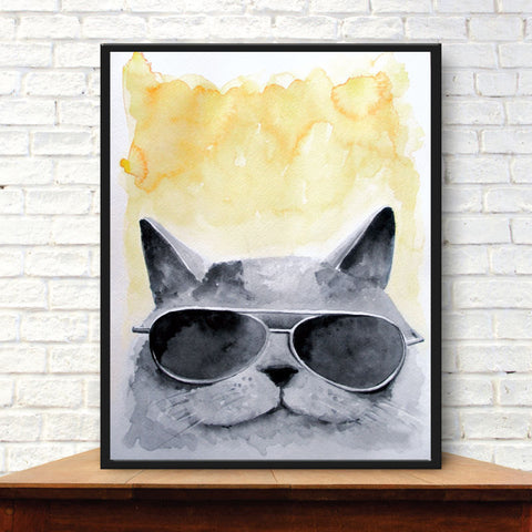 Whimsical Cat, Cool Cat, Catnip Print, Watercolor Painting, Playroom Decor