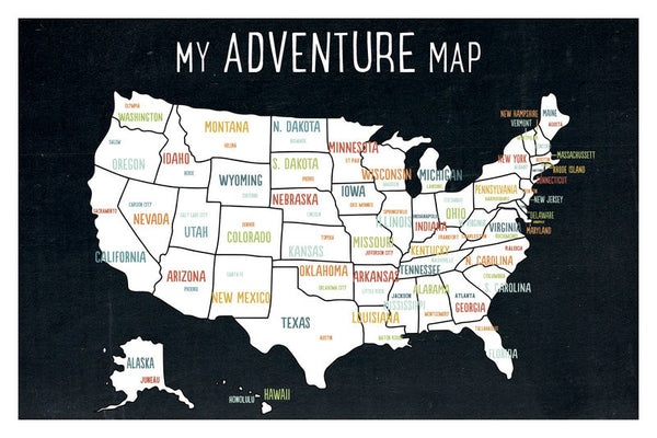 My Adventures USA Wall Art Map Black