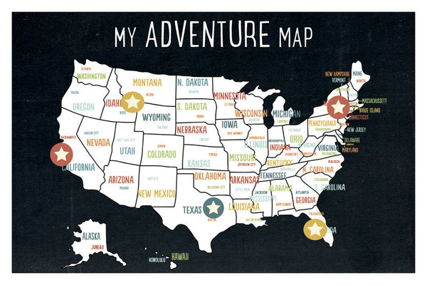 My Adventures USA Wall Art Map Black with stickers