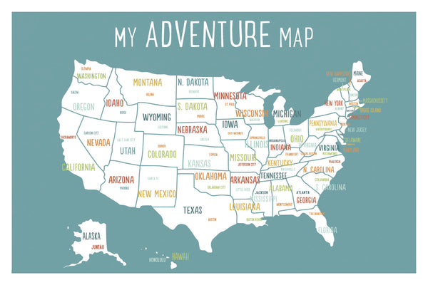 My Adventures USA Wall Art Map Blue