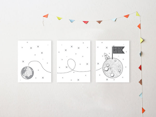Canvas or Print, Love You To The Moon And Back, Set Of 3
