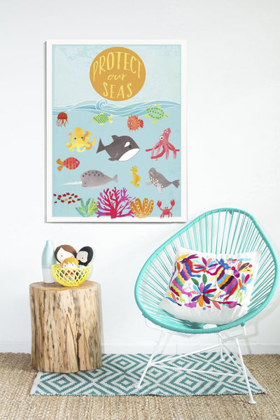 Protect Our Seas 18 x 24 Print + 20 Stickers, Travel, Educational, Playroom Decor