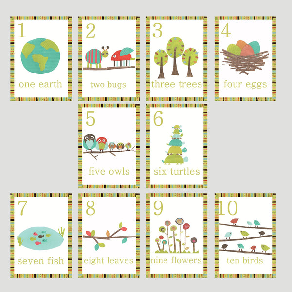 Nature Counting Wall Cards in English - Set of Ten 5 x 7 Cards