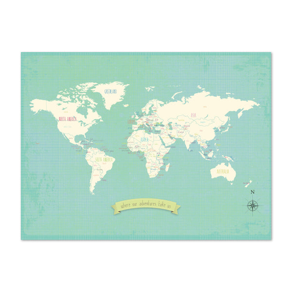 My Travels World Map, Travel, Inspirational, Printable, Digital Download
