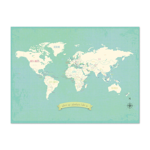 My Travels World Map, Travel, Inspirational, Printable, Digital Download