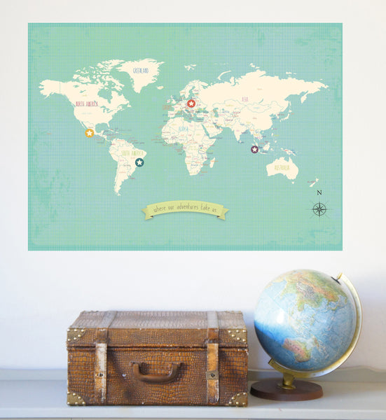My Travels World Map, Travel, Inspirational, Printable, Digital Download