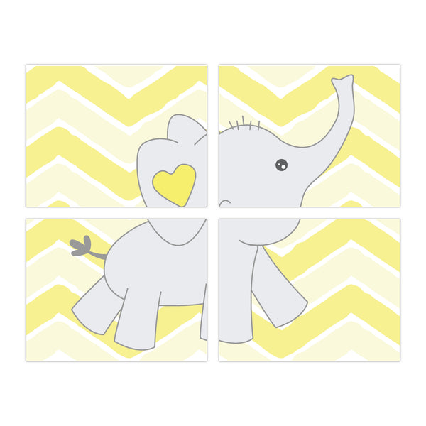 Print or Canvas, Baby Elephant Chevron Background - Set of 4 - Personalize it!