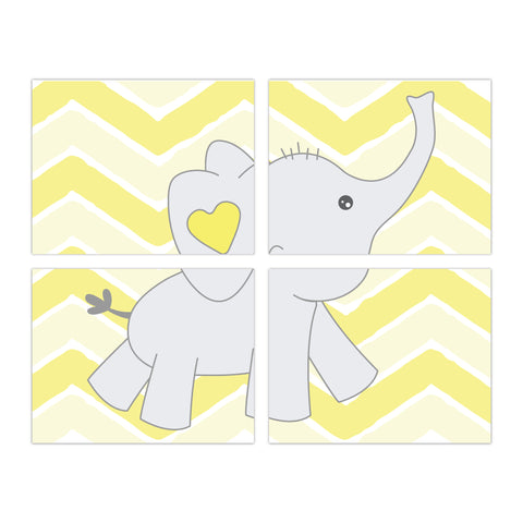 Print or Canvas, Baby Elephant Chevron Background - Set of 4 - Personalize it!