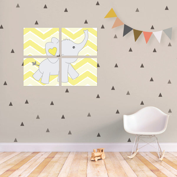 Print or Canvas, Baby Elephant Chevron Background - Set of 4 - Personalize it!