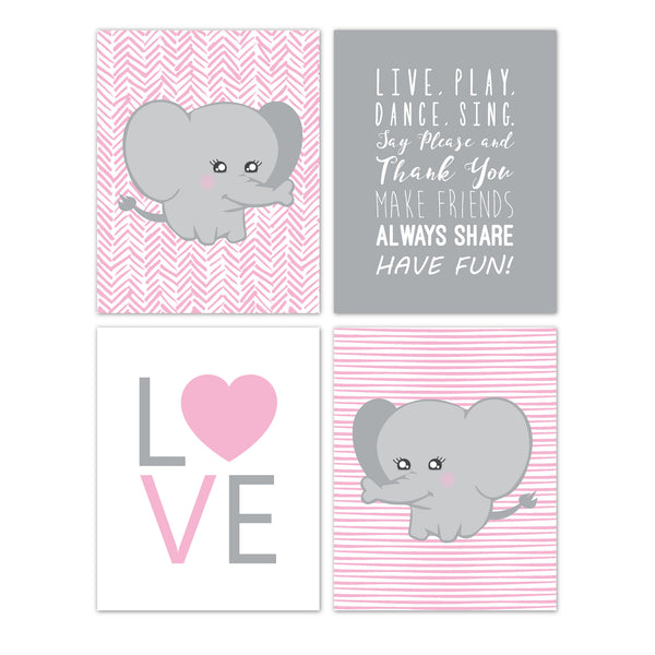 Print or Canvas, Cute Baby Elephant Set of 4, Personalize it!