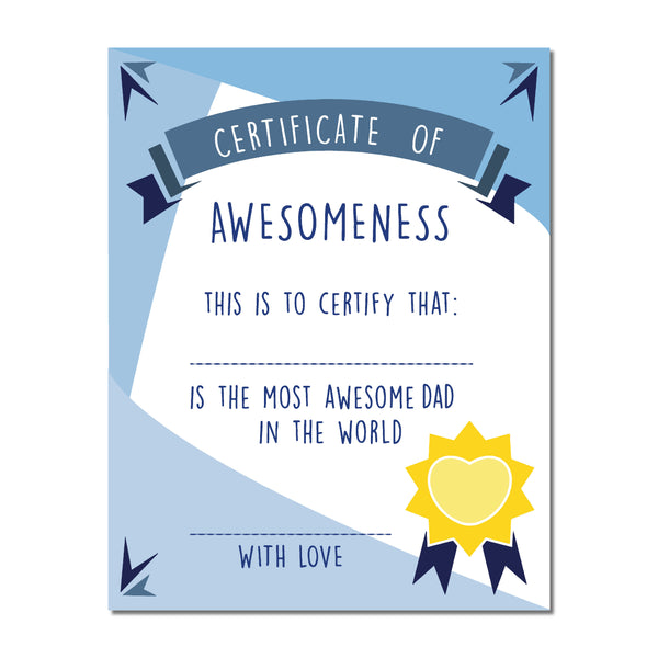 Canvas or Print, Certificate of Awesomeness for Dad Print,  Father's Day Gift
