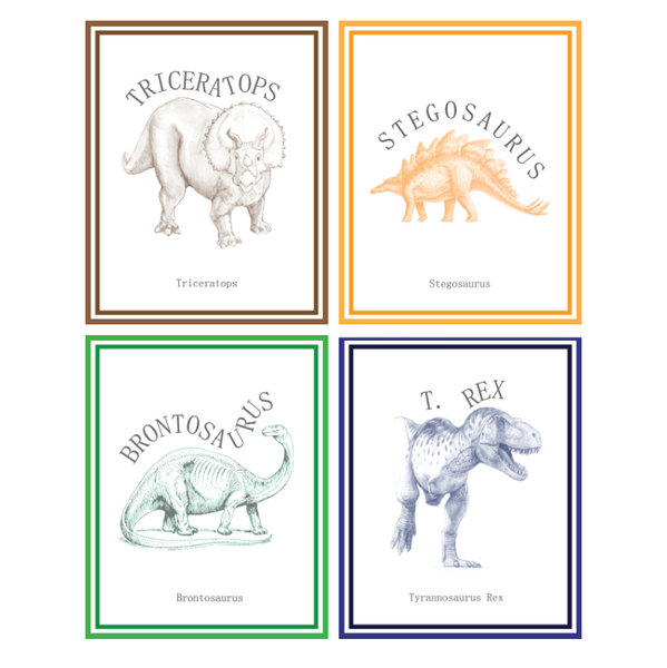 Canvas or Print, Classic Dinosaur Collection, Set of 4