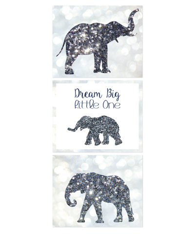 Dream Big Little One, Glitter Elephant, Glamour, Print - Baby Girl Nursery, Wall Art Decor