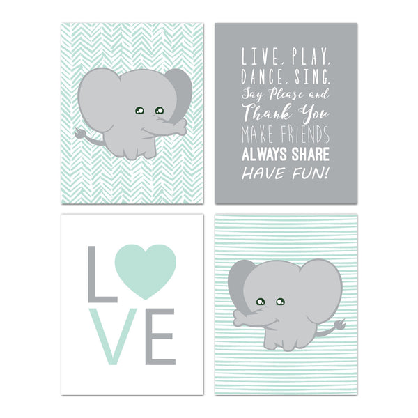 Print or Canvas, Cute Baby Elephant Set of 4, Personalize it!