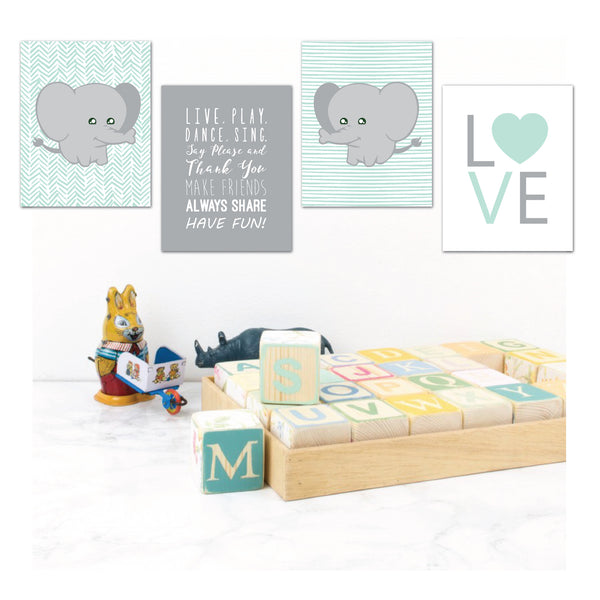 Print or Canvas, Cute Baby Elephant Set of 4, Personalize it!