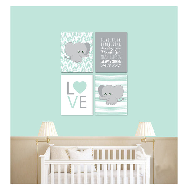 Print or Canvas, Cute Baby Elephant Set of 4, Personalize it!