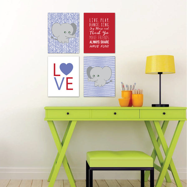 Print or Canvas, Cute Baby Elephant Set of 4, Personalize it!