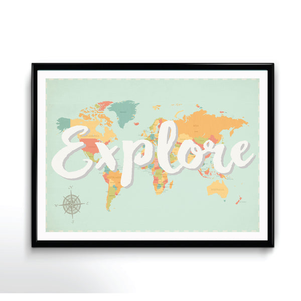 Explore Map in Canvas, Inspirational Art
