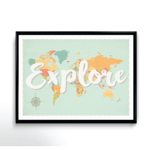 Explore Map in Canvas, Inspirational Art