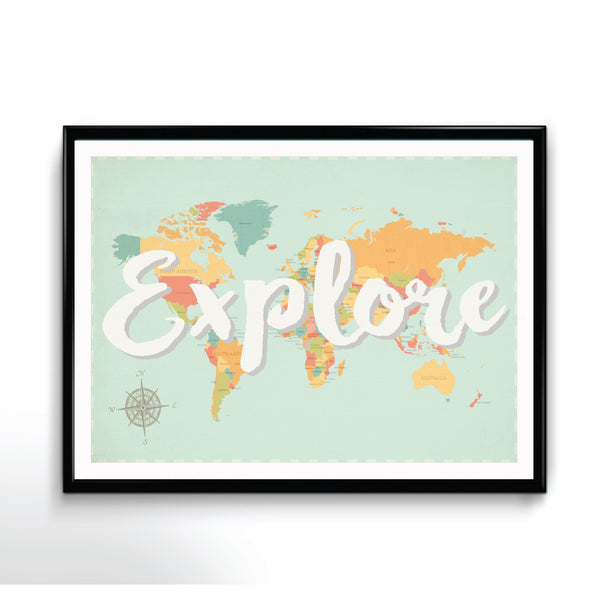 Explore Map in Canvas, Inspirational Art