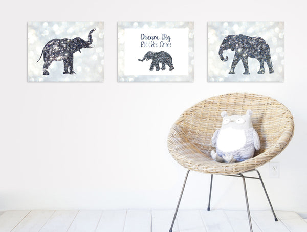 Print or Canvas, Dream Big Little One, Glitter Elephant, Glamour - Baby Girl Nursery, Wall Art Decor