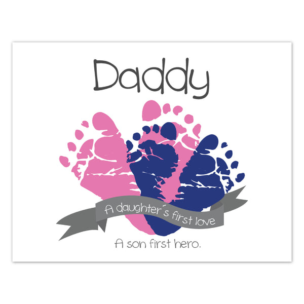 Canvas or Print, A daughter's first love, a son's first hero, Father's Day - Custom, Add your child's name and dad's favorite color!