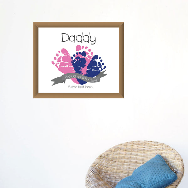 Canvas or Print, A daughter's first love, a son's first hero, Father's Day - Custom, Add your child's name and dad's favorite color!