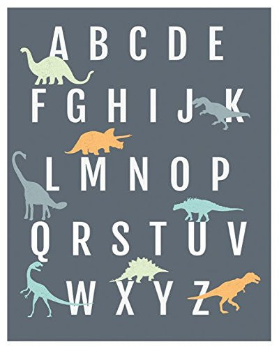 Dinosaur Alphabet Wall Art Print, Nursery Decor, ABC Poster