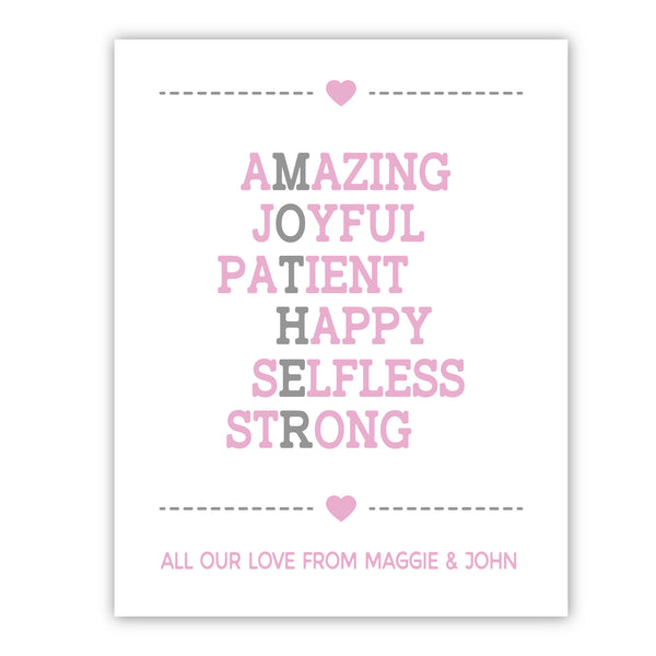 Valentine's Gift for Mom, Acrostic Poem For Mother, Canvas or Print, Personalize it!