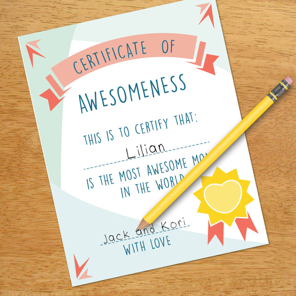 Mother's Certificate of Awesomeness, Mother's Day Gift