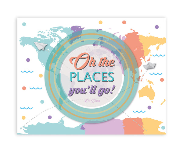 Oh The Places You'll Go Map Circle, Print or Canvas