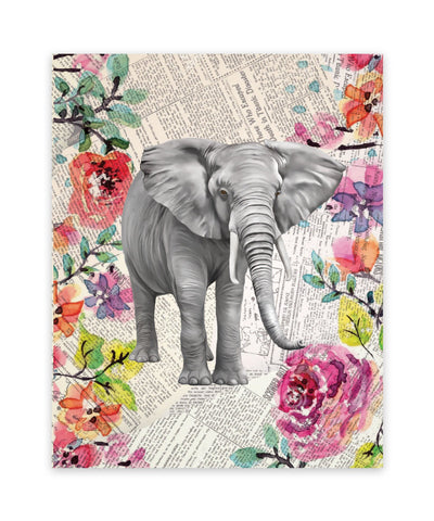 Print or Canvas, Elephant Newspaper Watercolor Print