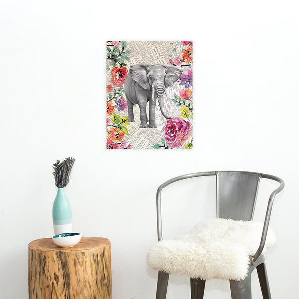 Print or Canvas, Elephant Newspaper Watercolor Print