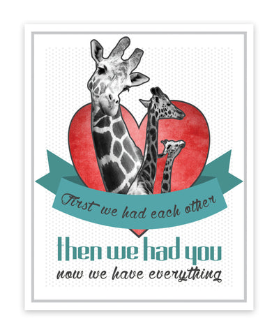 Print or Canvas, First We Had Each Other Giraffes in Turquoise