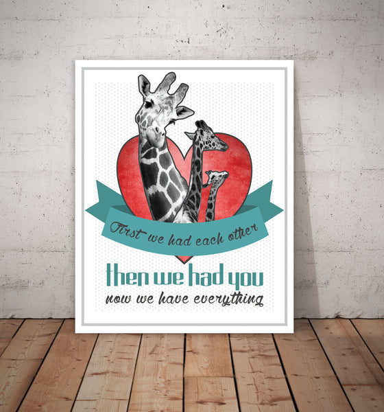 Print or Canvas, First We Had Each Other Giraffes in Turquoise