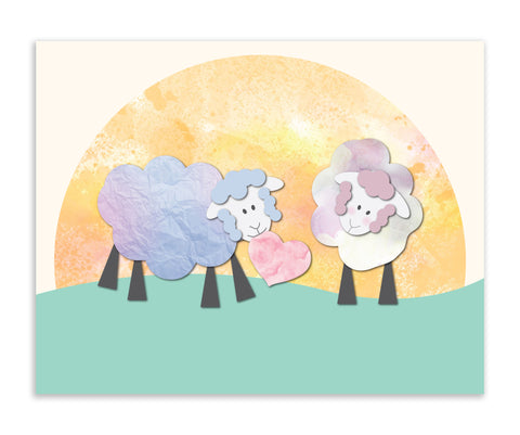 Loving Sheep Sharing Heart, Canvas or Print, Baby Nursery Decor, Playroom, Nursery Wall Art