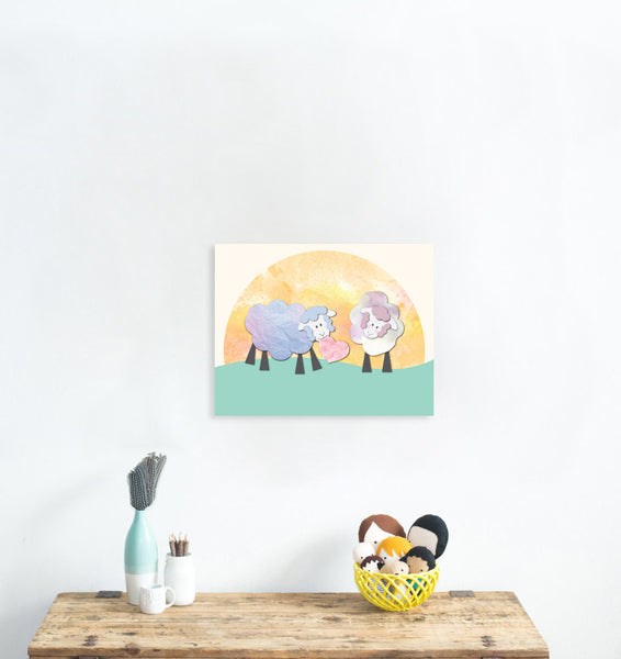 Loving Sheep Sharing Heart, Canvas or Print, Baby Nursery Decor, Playroom, Nursery Wall Art