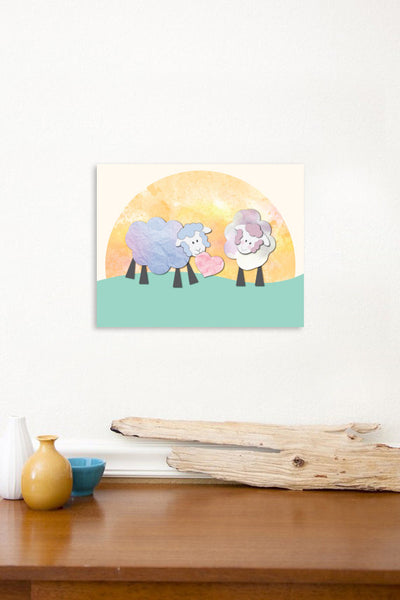 Loving Sheep Sharing Heart, Canvas or Print, Baby Nursery Decor, Playroom, Nursery Wall Art