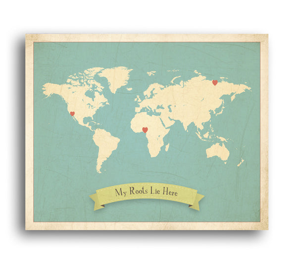 My Roots Customizable World Map, Canvas or Print, Travel, Inspirational