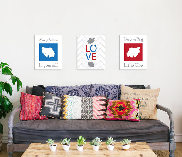 Print or Canvas, Dream Big Little One Elephant Silhouette Set of 3