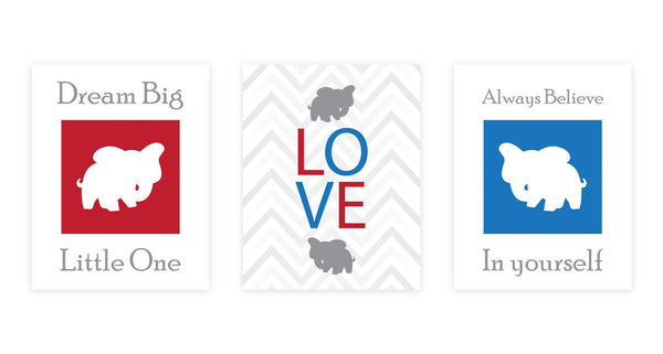 Print or Canvas, Dream Big Little One Elephant Silhouette Set of 3