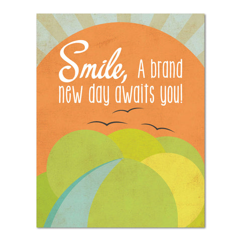 Smile, A Brand New Day Awaits You Print, Motivational Prints, Smile Quotes, Smile Wall Decor, Happy quotes
