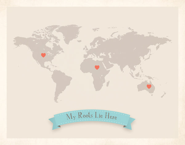 My Roots Customizable World Map, Canvas or Print, Travel, Inspirational