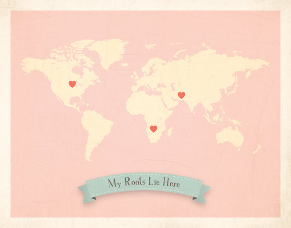 My Roots Customizable World Map, Canvas or Print, Travel, Inspirational